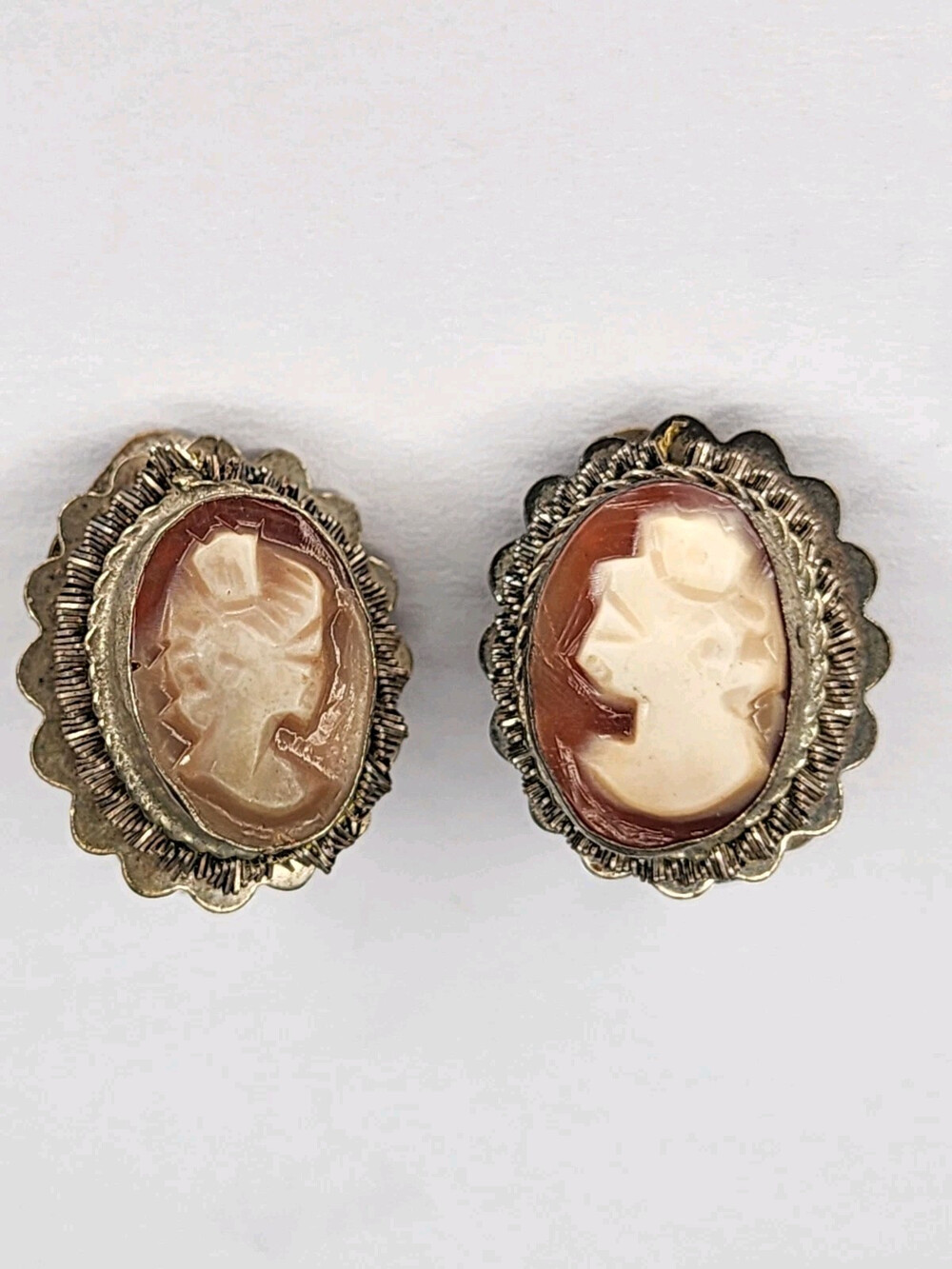 Hand Carved Hand Made Cameo Clip On Earrings